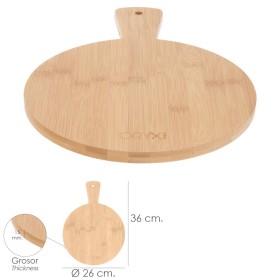Tabla Cortar Cocina Redonda Hecha En Madera De Bambú 100% Con Mango Diámetro26x36