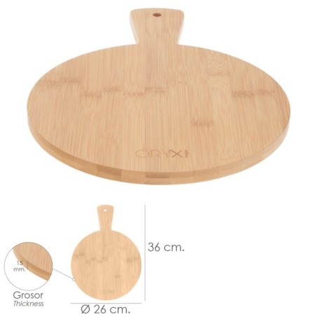 Tabla Cortar Cocina Redonda Hecha En Madera De Bambú 100% Con Mango Diámetro26x36