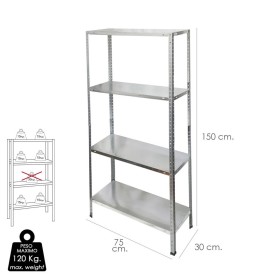 estantería Acero Galvanizado con 4 Baldas 150x75x30 cm. Baldas ajustables. Peso máximo 120 Kg.