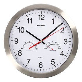 Reloj De Pared Diámetro 30 cm. Con Higrómetro y Termómetro. Frontal En Acero