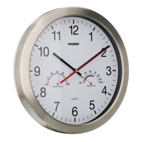 Reloj De Pared Diámetro 30 cm. Con Higrómetro y Termómetro. Frontal En Acero