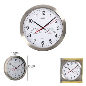 Reloj De Pared Diámetro 30 cm. Con Higrómetro y Termómetro. Frontal En Acero