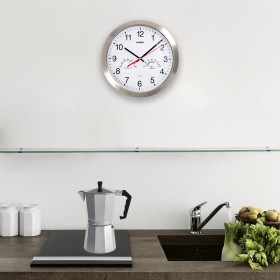 Reloj De Pared Diámetro 30 cm. Con Higrómetro y Termómetro. Frontal En Acero
