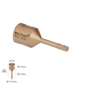 Corona Diamante Para Amoladora Diámetro 6 mm. Conexión Rosca M14. Corte Seco
