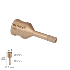 Corona Diamante Para Amoladora Diámetro 8 mm. Conexión Rosca M14. Corte Seco