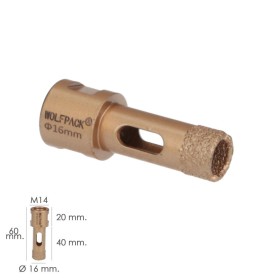 Corona Diamante Para Amoladora Diámetro 16 mm. Conexión Rosca M14. Corte Seco