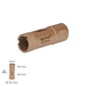 Corona Diamante Para Amoladora Diámetro 22 mm. Conexión Rosca M14. Corte Seco