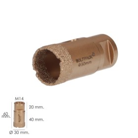 Corona Diamante Para Amoladora Diámetro 30 mm. Conexión Rosca M14. Corte Seco