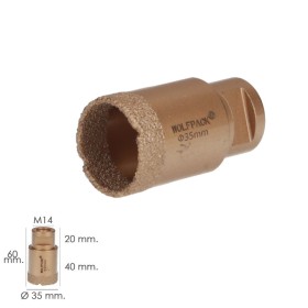 Corona Diamante Para Amoladora Diámetro 35 mm. Conexión Rosca M14. Corte Seco