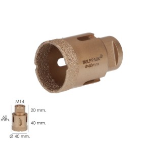 Corona Diamante Para Amoladora Diámetro 40 mm. Conexión Rosca M14. Corte Seco