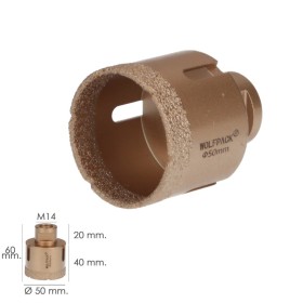 Corona Diamante Para Amoladora Diámetro 50 mm. Conexión Rosca M14. Corte Seco