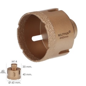 Corona Diamante Para Amoladora Diámetro 60 mm. Conexión Rosca M14. Corte Seco
