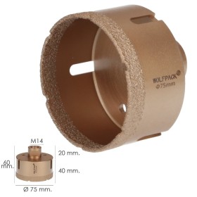Corona Diamante Para Amoladora Diámetro 75 mm. Conexión Rosca M14. Corte Seco