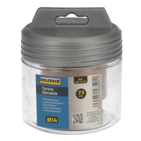 Corona Diamante Para Amoladora Diámetro 75 mm. Conexión Rosca M14. Corte Seco