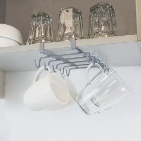 Colgador Tazas, Soporte Cocina Bajo Mueble, Acero Cuelga tazas para 10 tazas