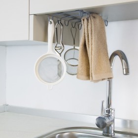 Colgador Tazas, Soporte Cocina Bajo Mueble, Acero Cuelga tazas para 10 tazas
