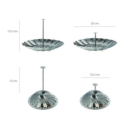 Cesta Vaporera Acero Inoxidable, Plegable Diámetro 13,5 / 23 cm. Cocina Al Vapor.
