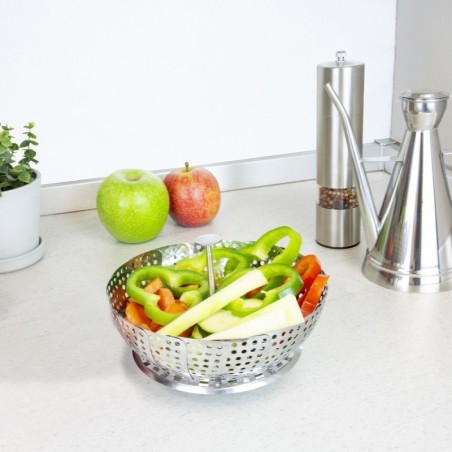 Cesta Vaporera Acero Inoxidable, Plegable Diámetro 13,5 / 23 cm. Cocina Al Vapor.