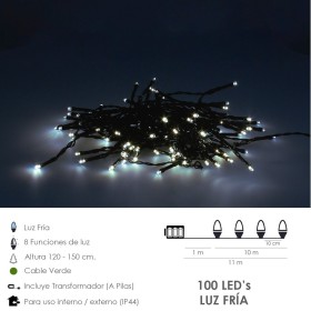 Guirnalda Luces Navidad 100 Leds Blanco Frio. Luz navidad interiores y exteriores IP44. funciona 3 Baterías AA (No incluidas)