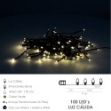Guirnalda Luces Navidad 100 Led Blanco Cálido. Luz navidad interiores y exteriores IP44.funciona 3 Baterías AA(No incluidas)