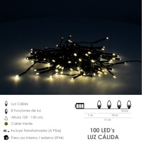 Guirnalda Luces Navidad 100 Led Blanco Cálido. Luz navidad interiores y exteriores IP44.funciona 3 Baterías AA(No incluidas)