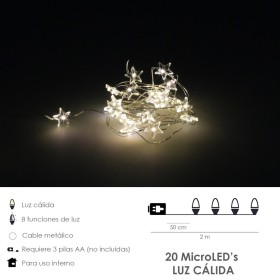 Guirnalda Luces Navidad Estrellas 20 Leds Blanco Cálido. Luz navidad interiores y exteriores IP44 A Pilas 3AA (No Incluida)
