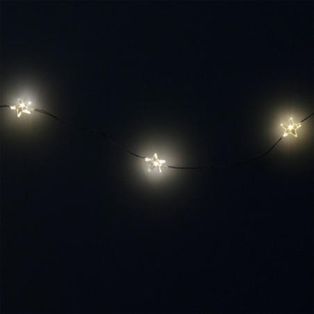 Guirnalda Luces Navidad Estrellas 20 Leds Blanco Cálido. Luz navidad interiores y exteriores IP44 A Pilas 3AA (No Incluida)