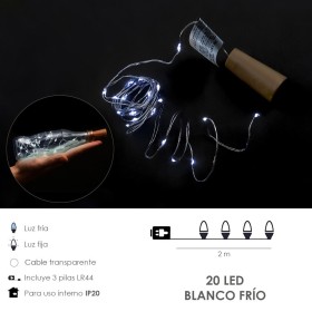 Luces Navidad Guirnalda Led con Tapón 20 Microled Blanco Frio IP20. A Pilas 3 LR44 (Si Incluidas)
