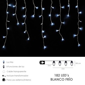 Guirnalda Luces Navidad Cortina 5x1 Metros 182 Leds Blanco Frio. Luz Navidad Interiores y Exteriores Ip44. Cable Transparente