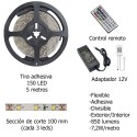 Tira Led Multicolor RGB Con Mando Adhesiva Con 150 Leds 36 W 12 V. 850 Lúmenes Luz Multicolor IP 20 5 Metros