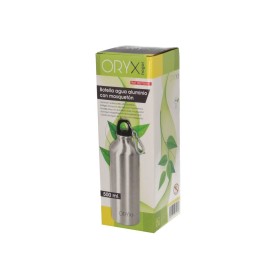 Botella de Agua Aluminio Con mosquetón, Cierre hermético 500 ml.