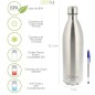 Botella Térmica, Capacidad De 1000 ML. Libre BPA, Acero Inoxidable, Antigoteo