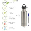 Botella Térmica / Termo Acero Inoxidable Antigotas 500 ml. Cierre 100% Hermético, Con mosquetón.