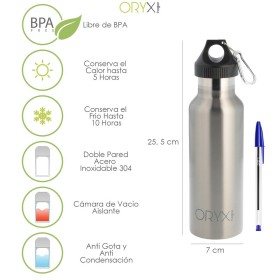 Botella Térmica / Termo Acero Inoxidable Antigotas 500 ml. Cierre 100% Hermético, Con mosquetón.
