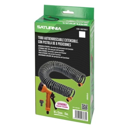 Manguera Extensible Espiral Autoenroscable Para Riego Jardín 15 Metros Con Pistola y Conectores