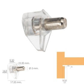 Soporte de Plástico Con Anclaje Metálico 5 Diámetro mm. Para estanterías / estantes (Caja 100 Unidades)