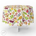 Mantel Hule Redondo Frutas Fantasía Impermeable Anti manchas PVC Diámetro 140 cm. Uso Interior y Exterior