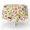 Mantel Hule Redondo Frutas Fantasía Impermeable Anti manchas PVC Diámetro 140 cm. Uso Interior y Exterior
