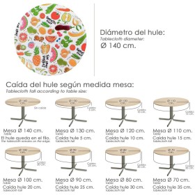 Mantel Hule Redondo Frutas Fantasía Impermeable Anti manchas PVC Diámetro 140 cm. Uso Interior y Exterior