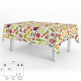 Mantel Hule Rectangular Frutas Fantasía Impermeable Anti manchas PVC 140x250 cm. Recortable Uso Interior y Exterior