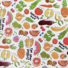 Mantel Hule Rectangular Frutas Fantasía Impermeable Anti manchas PVC 140x250 cm. Recortable Uso Interior y Exterior