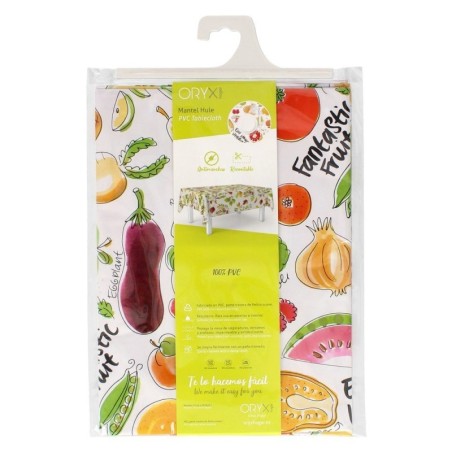 Mantel Hule Rectangular Frutas Fantasía Impermeable Anti manchas PVC 140x250 cm. Recortable Uso Interior y Exterior