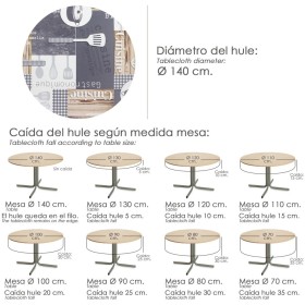 Mantel Hule Redondo Cuisin Impermeable Anti manchas PVC Diámetro 140 cm. Uso Interior y Exterior
