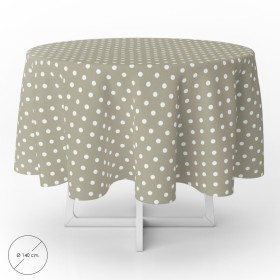 Mantel Hule Redondo Topos Beige Impermeable Anti manchas PVC Diámetro140 cm. Uso Interior y Exterior