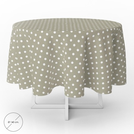 Mantel Hule Redondo Topos Beige Impermeable Anti manchas PVC Diámetro140 cm. Uso Interior y Exterior