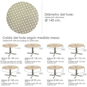 Mantel Hule Redondo Topos Beige Impermeable Anti manchas PVC Diámetro140 cm. Uso Interior y Exterior