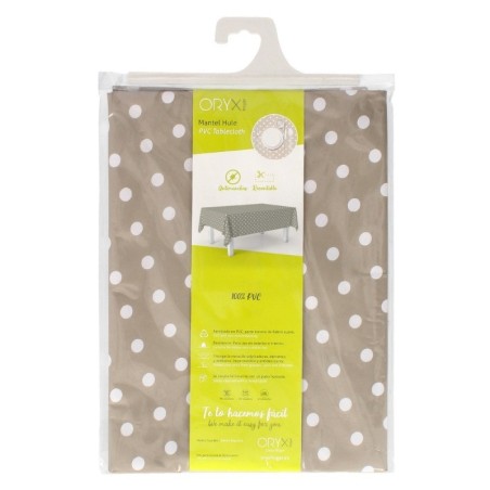 Mantel Hule Rectangular Topos Beige Impermeable Anti manchas PVC 140x250 cm. Recortable Uso Interior y Exterior