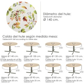 Mantel Hule Redondo Hojas Otoño Impermeable Anti manchas PVC Diámetro 140 cm. Uso Interior y Exterior