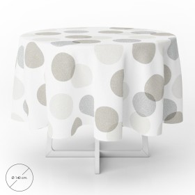 Mantel Hule Redondo Círculos Beige Impermeable Anti manchas PVC Diámetro 140 cm. Uso Interior y Exterior