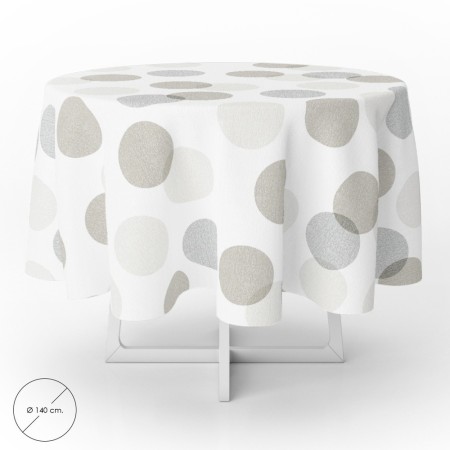 Mantel Hule Redondo Círculos Beige Impermeable Anti manchas PVC Diámetro 140 cm. Uso Interior y Exterior